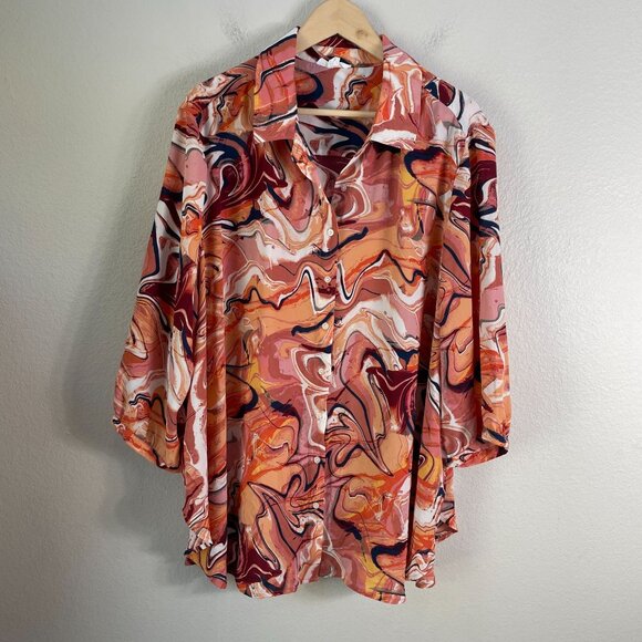 Cynthia Rowley Top Womens Plus 3X Button Up Blouse Swirl Print Long Sleeve Shirt - Picture 6 of 9